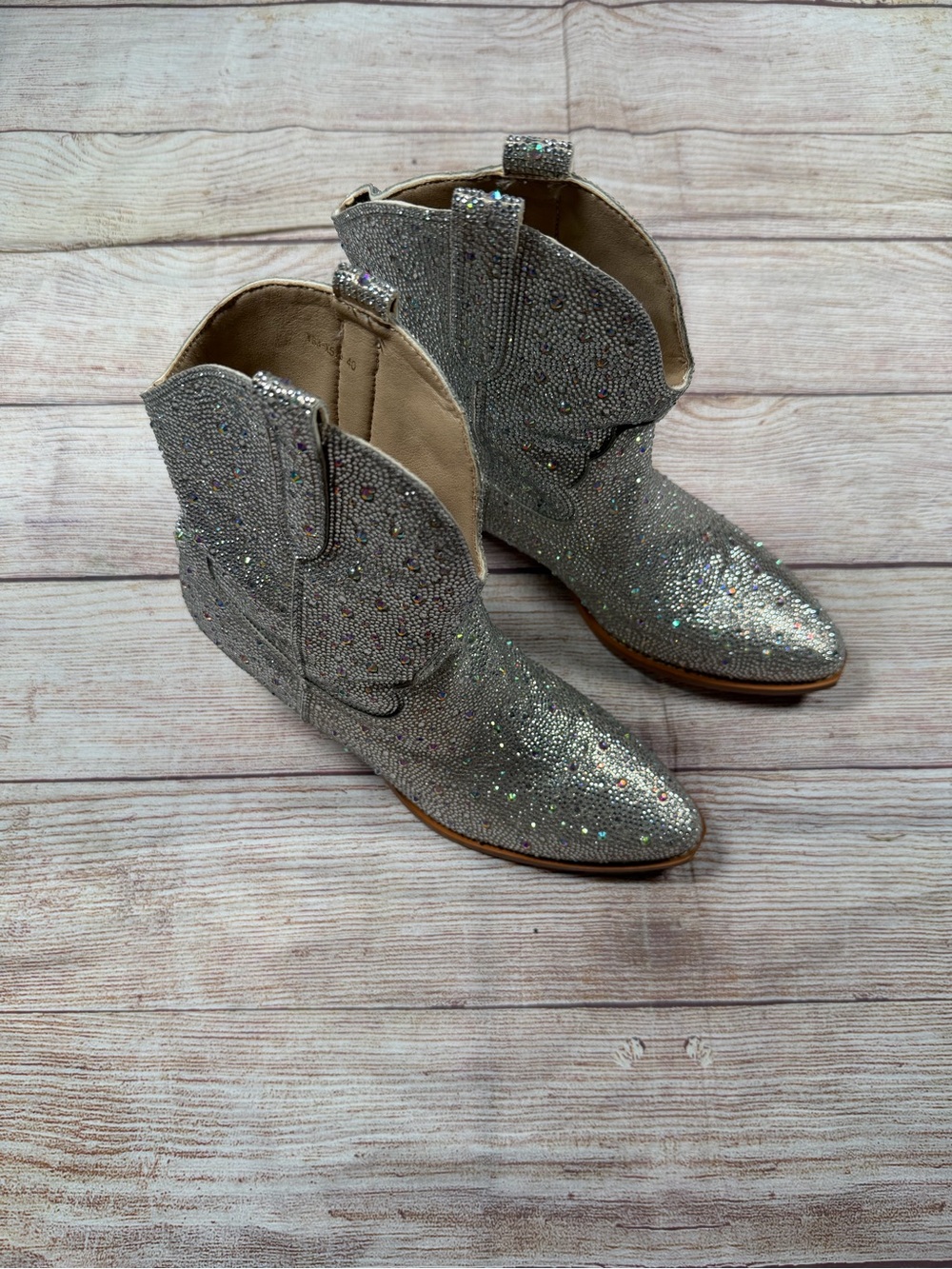 Coastal Cowboy Sparkle Western Ankle Boots - Silver Glitter Festival Concerts - Picture 3 of 7